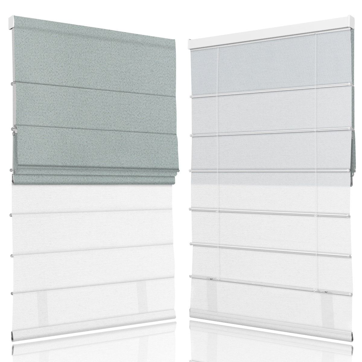 Beeissa Cordless Double Shades Blackout and Semi View White Day Night Roman Shades displayed in dual design.