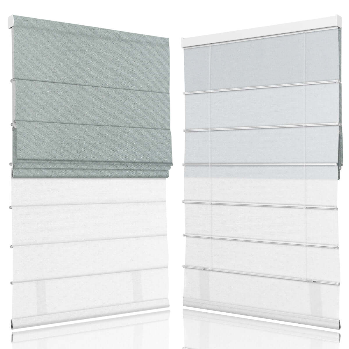 Beeissa Cordless Double Shades Blackout and Semi View White Day Night Roman Shades displayed in dual design.