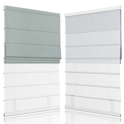 Beeissa Cordless Double Shades Blackout and Semi View White Day Night Roman Shades displayed in dual design.