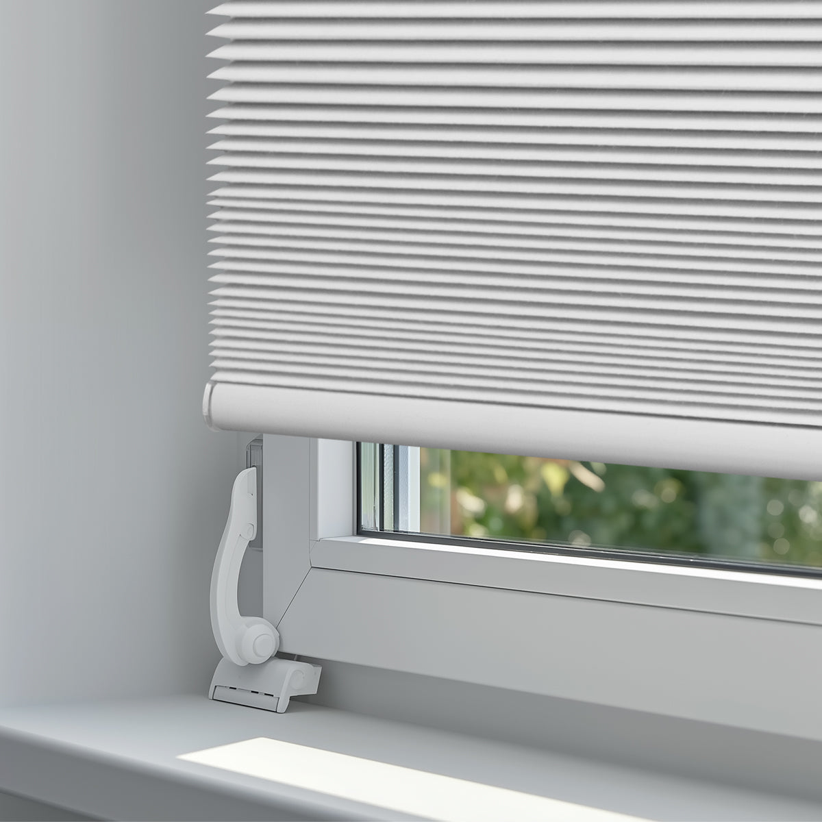 Berissa Classic Top Down Bottom Up Cellular Shades close-up showing sleek white design and quality components.