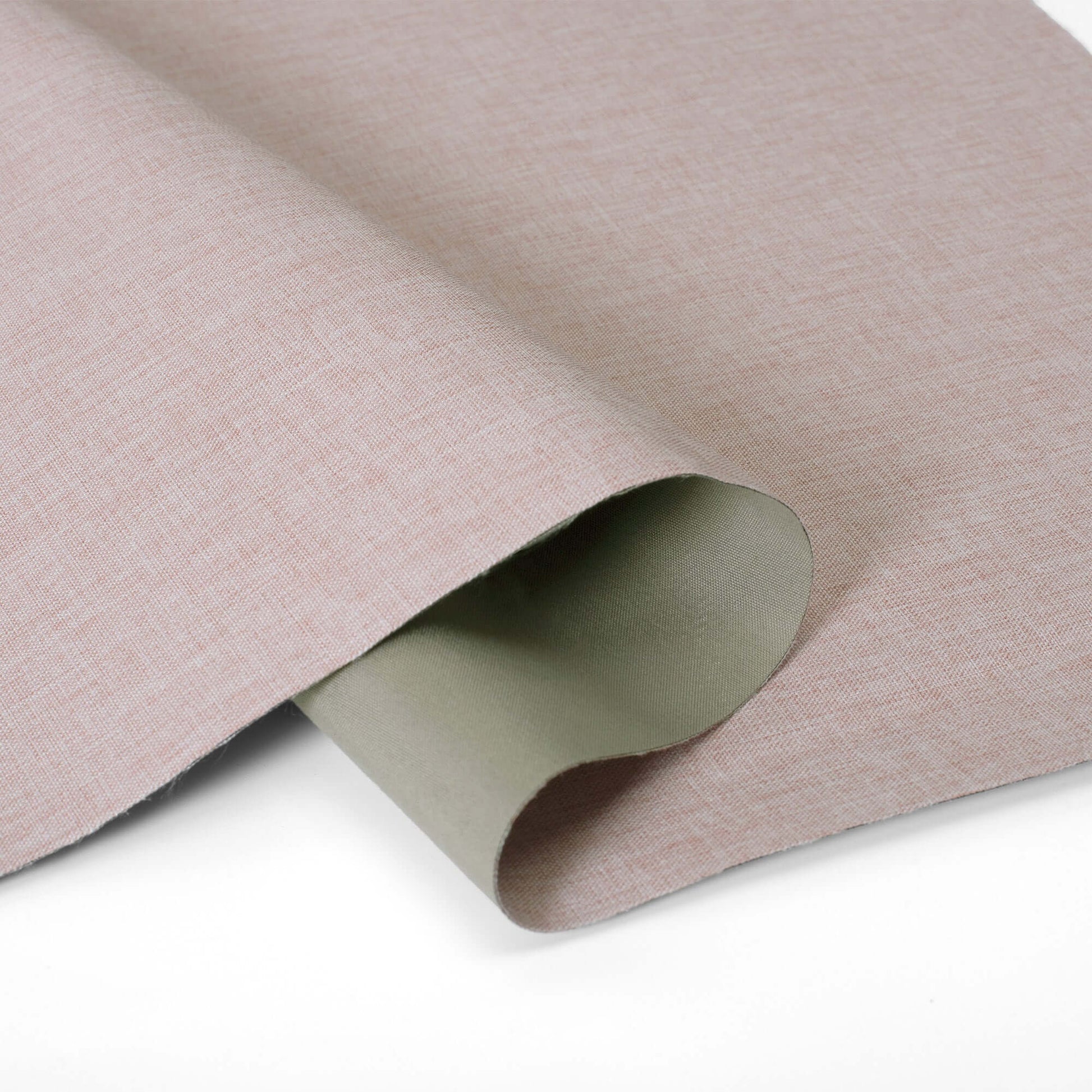 Berissa Simple Colors Uplifting Spaces Premium Linen Roman Shades fabric in soft pink and green tones.