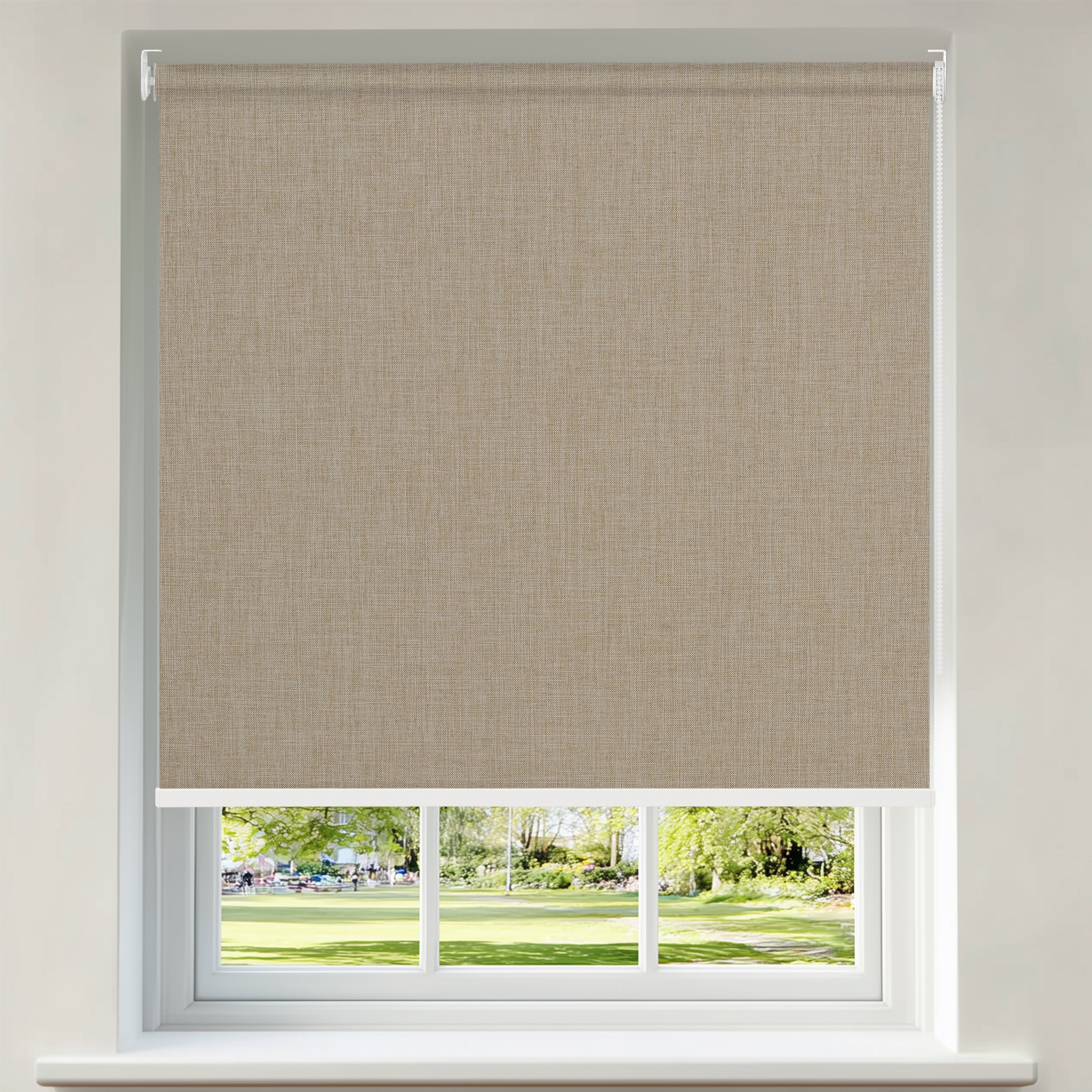 Berissa Classic Corded Pull Blackout Texture Linen Roller Shades: Product Showcase Image