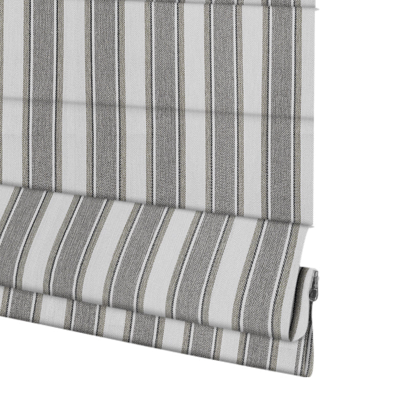 Berissa Candy Square Stripe Custom Roman Shades featuring a bold geometric stripe pattern in gray and white.