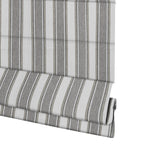 Berissa Candy Square Stripe Custom Roman Shades featuring a bold geometric stripe pattern in gray and white.