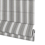 Berissa Candy Square Stripe Custom Roman Shades featuring a bold geometric stripe pattern in gray and white.