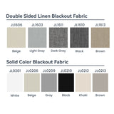 Color options for Berissa Square Shell Imitation Linen Blackout Cordless Roller Shades fabric samples.