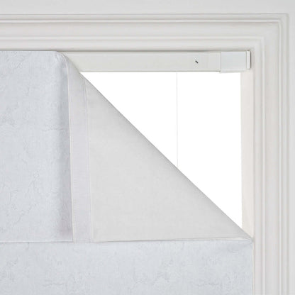 Berissa Ice Marble Texture Blackout No Tool Roman Shades installed in a window, showcasing elegant marble texture.