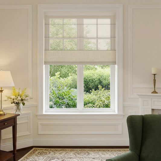 Berissa Custom Linen Vista Linen Classic No Drill Roman Shades