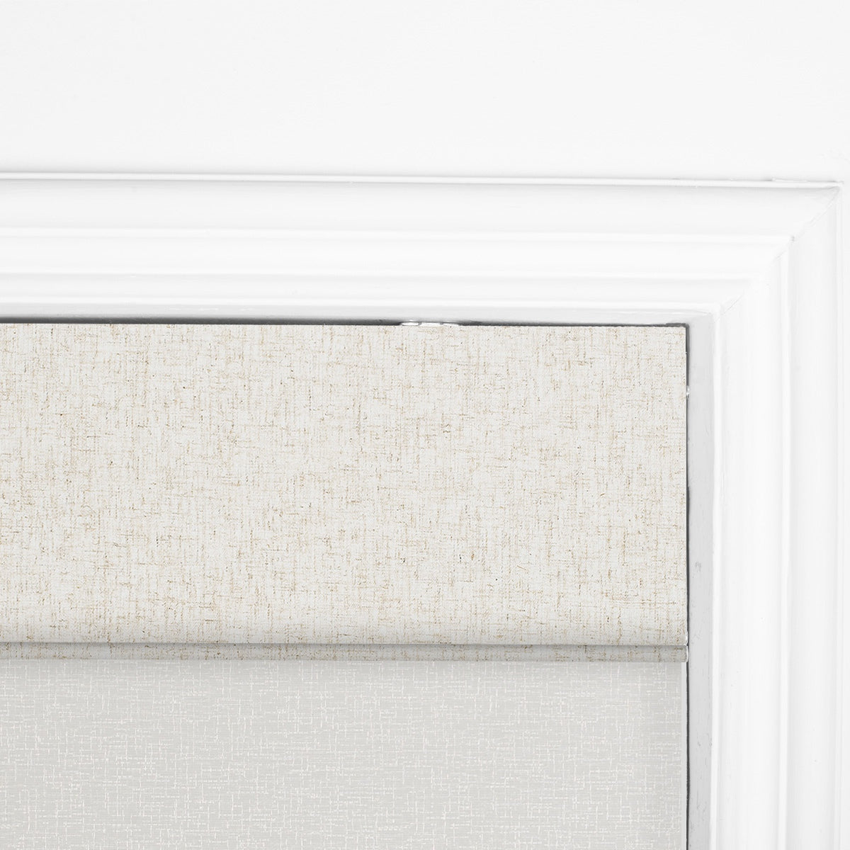 Berissa Custom Blackout and Light Filtering Splicing Motorized Remote Roman Shades in a light fabric design.