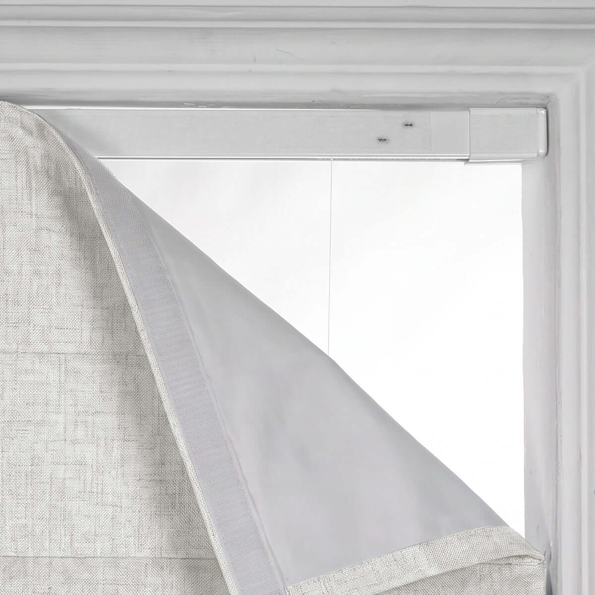 Berissa Charcoal Linen No Tool No Drill TDBU Roman Shades close-up view without installation hardware.