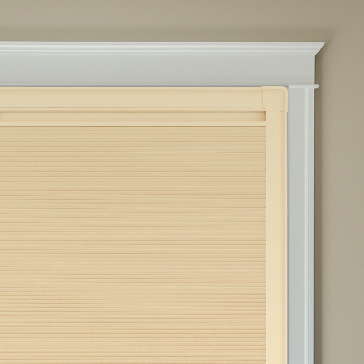 Berissa No Drill Honeycomb Blinds Perfect Fit Frame Sun Shades installed on window.