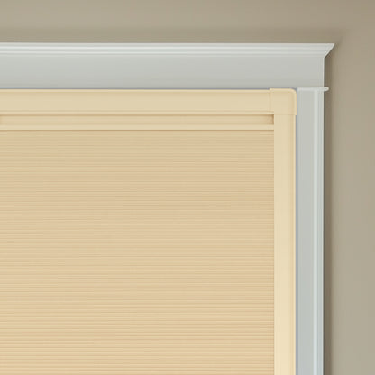 Berissa No Drill Honeycomb Blinds Perfect Fit Frame Sun Shades installed on window.
