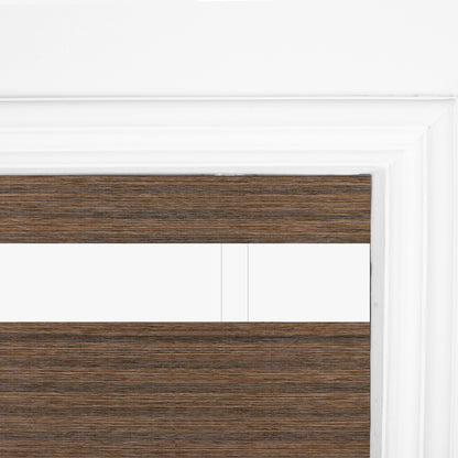 Berissa Woven Horizontal Texture Walnut Colored Roman Shade: Headrail Detail
