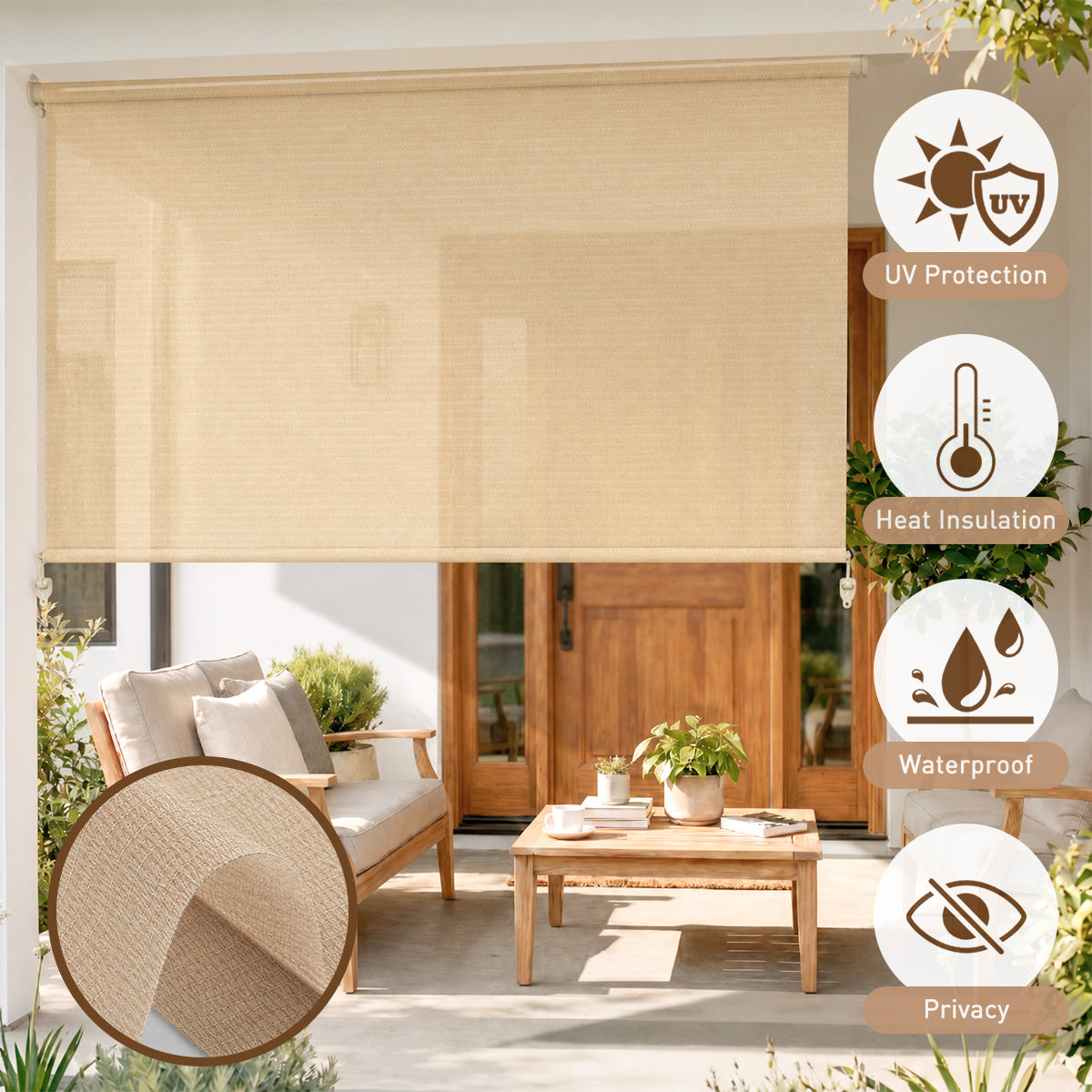 Berissa Custom Outdoor Cordless Patio Roller Shade
