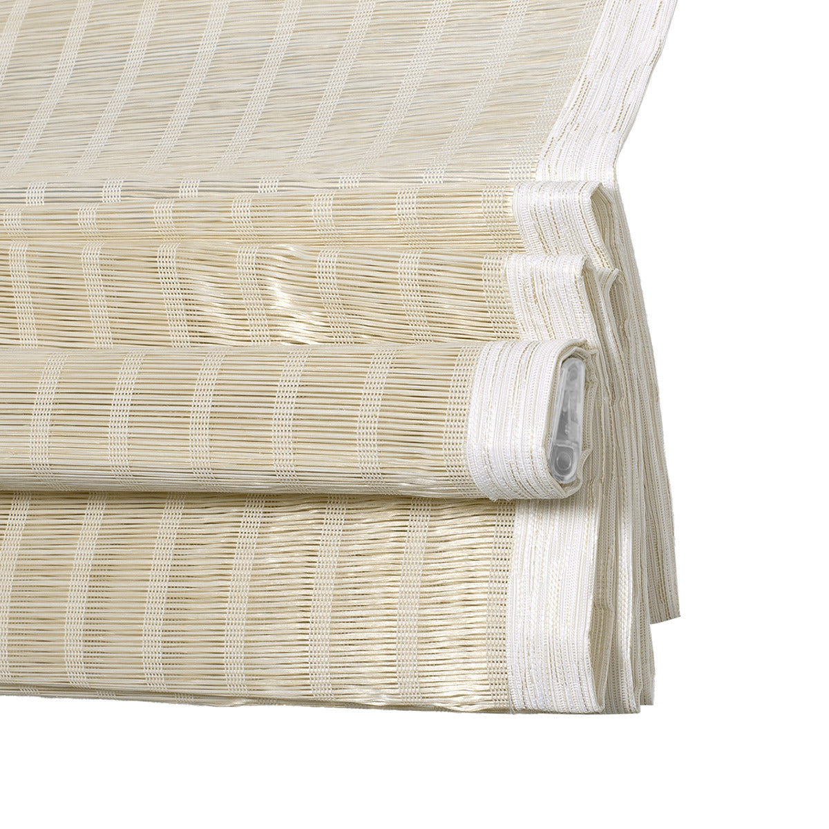Berissa Light Filtering Imitation Bamboo No Drill Roman Shades folded for easy installation and light diffusion.