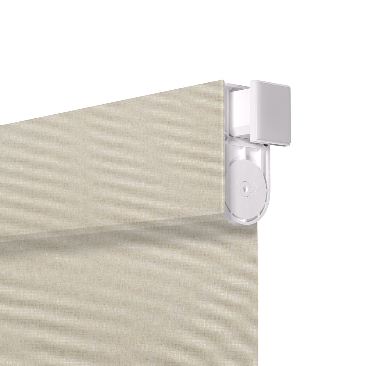 Berissa Integrated Valance Linen Texture Roller Shades showcasing the innovative integrated valance and clean design.