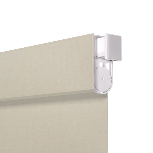 Berissa Integrated Valance Linen Texture Roller Shades showcasing the innovative integrated valance and clean design.