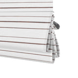 Berissa Canvas with Walnut Stripes Roman Shades showcasing elegant walnut-toned stripes on soft canvas.