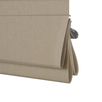 Berissa Motorized Top Down Bottom Up Custom Blackout Roman Shades in textured fabric detail.