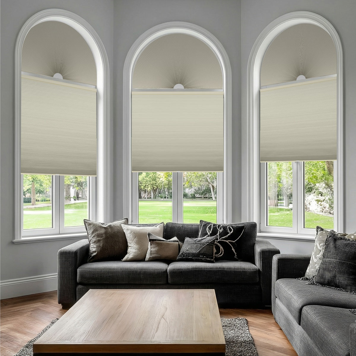 Berissa Convenient Half Circle Cordless No Drill Honeycomb Blinds: 