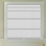 Berissa Blackout Elegant Top Down Bottom Up Roman Shades in white fabric blocking light at window