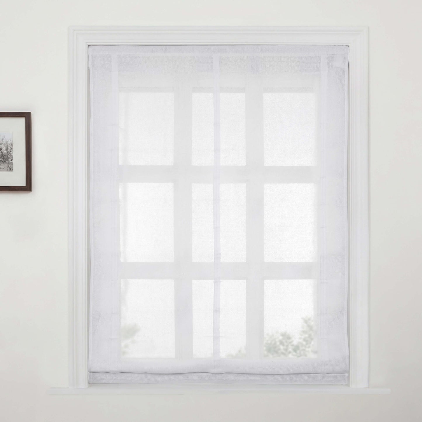Berissa No Drill No Tool Soft Cotton Custom Relaxed Roman Shade elegantly filtering light in a cozy window.