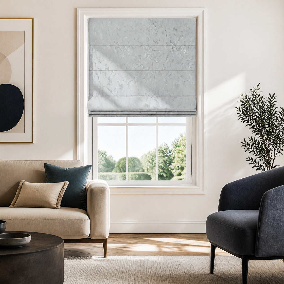 Berissa Ice Marble Texture Blackout No Tool Roman Shades
