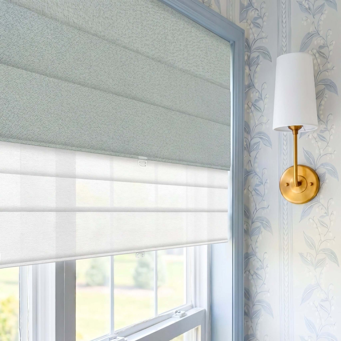 Berissa Cordless Double Shades Blackout and Semi View White Day Night Roman Shades