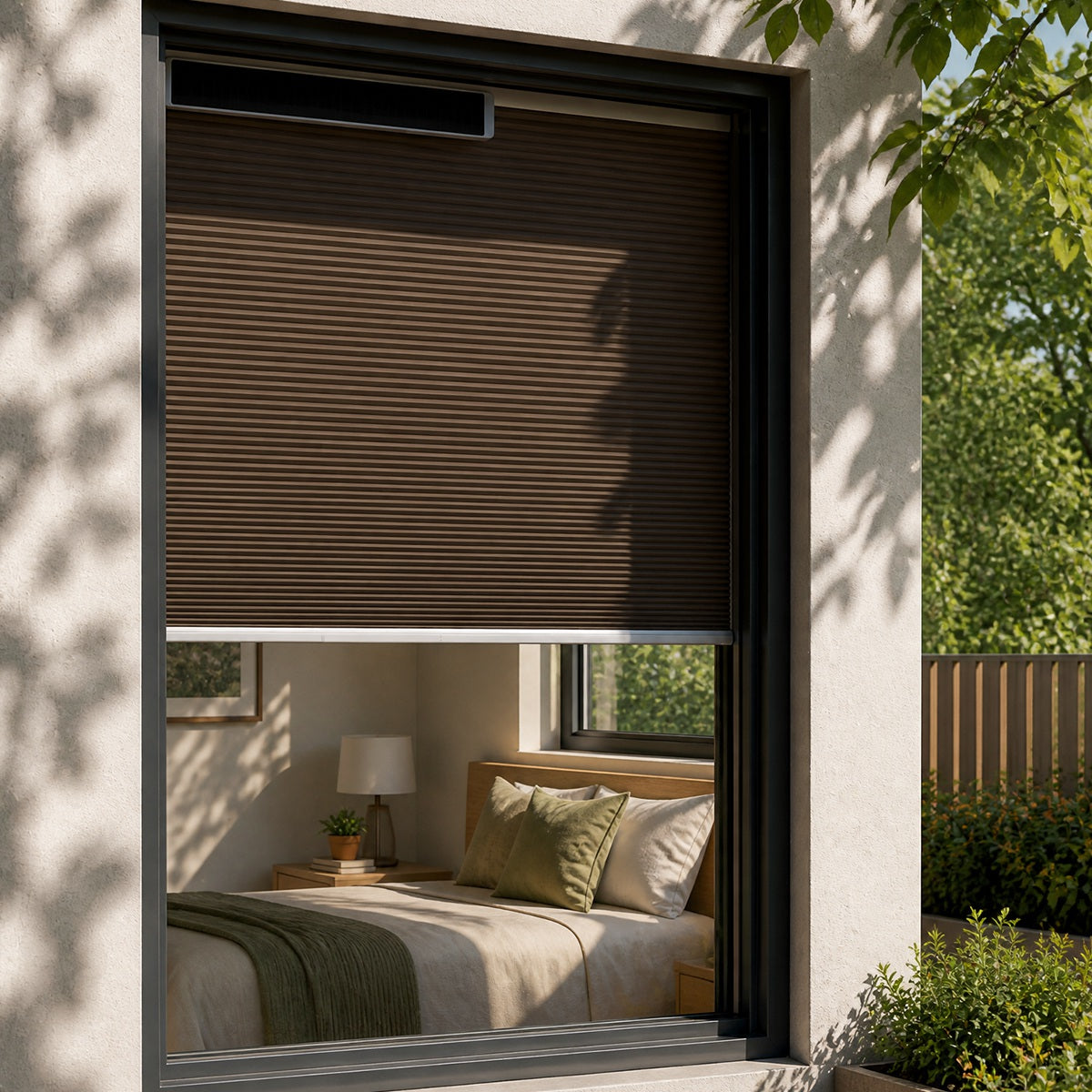 Berissa Motorized No-Drill Top-Down Bottom-Up Blackout Cellular Shade