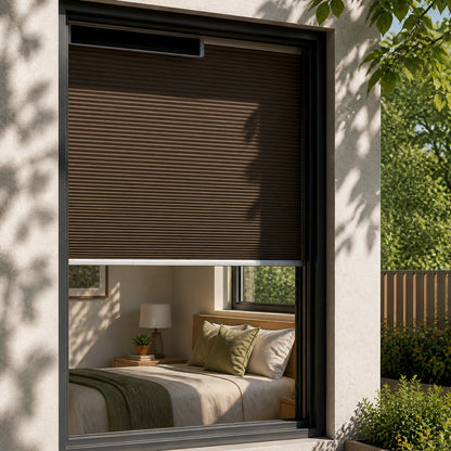 Berissa Motorized No-Drill Top-Down Bottom-Up Blackout Cellular Shade