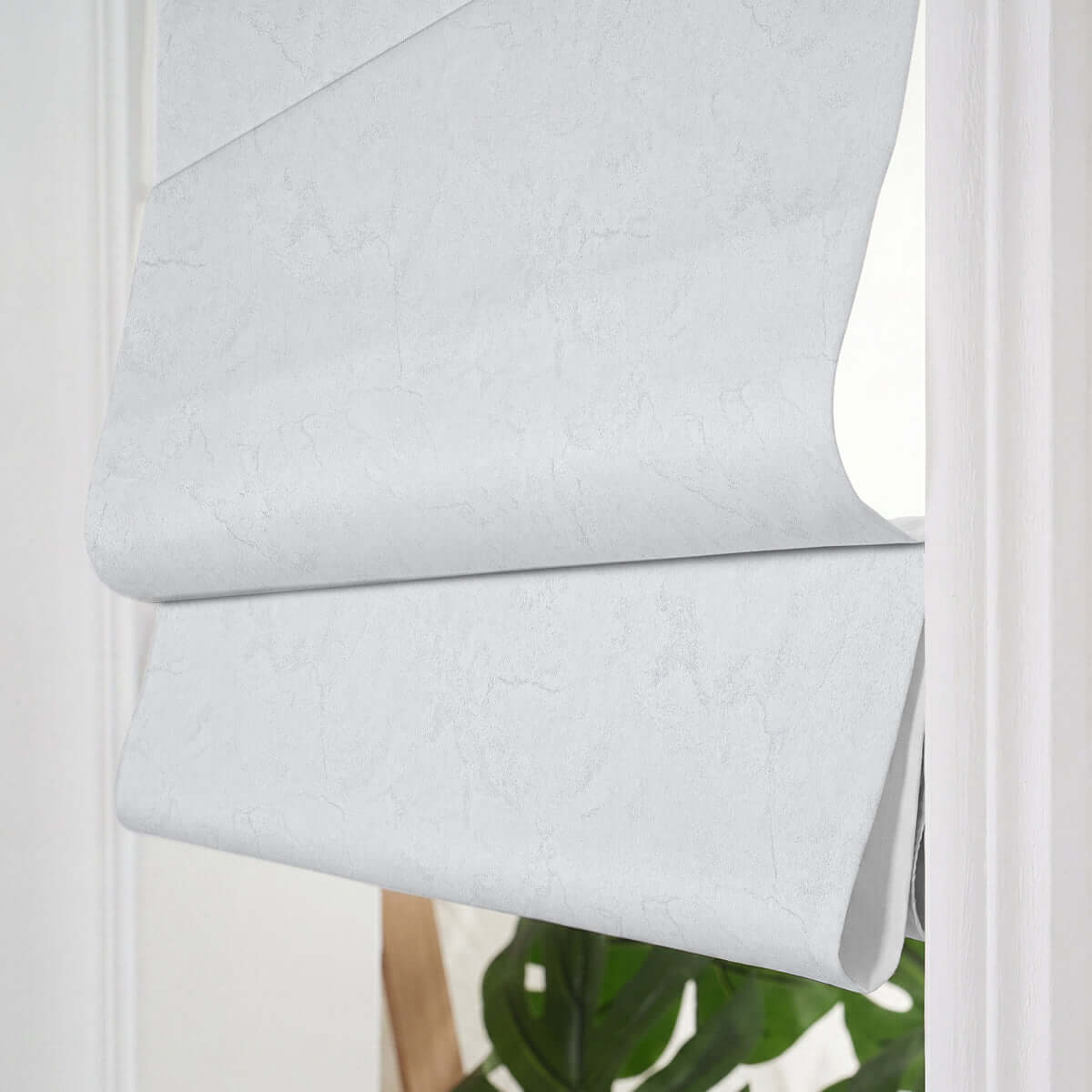 Berissa Ice Marble Texture Blackout No Tool Roman Shades close-up showcasing smooth texture and elegant design.