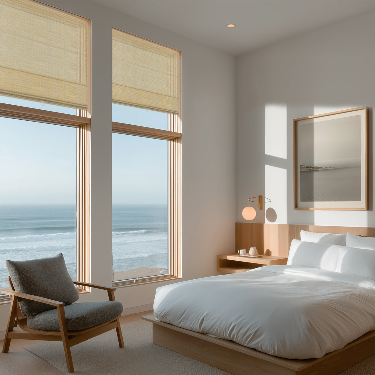 Berissa Drill-Free Bordered Hemp Roman Blind  Neat and Natural