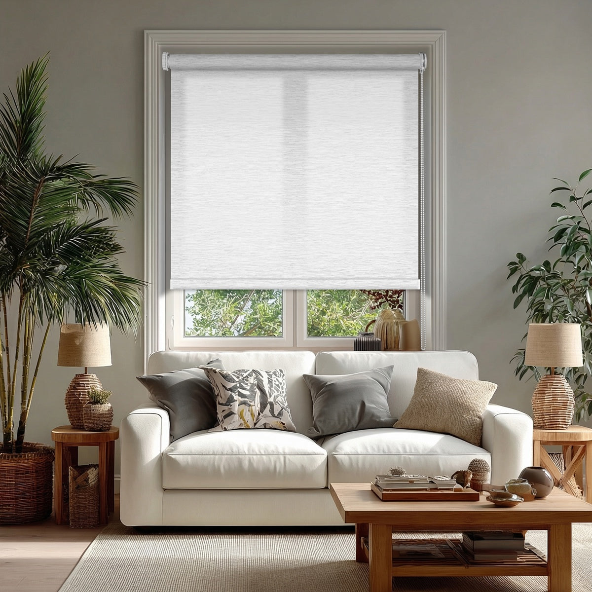 Berissa No Drill Corded White Light Filtering Jacquard Roller Blinds: Practical Application of Shades