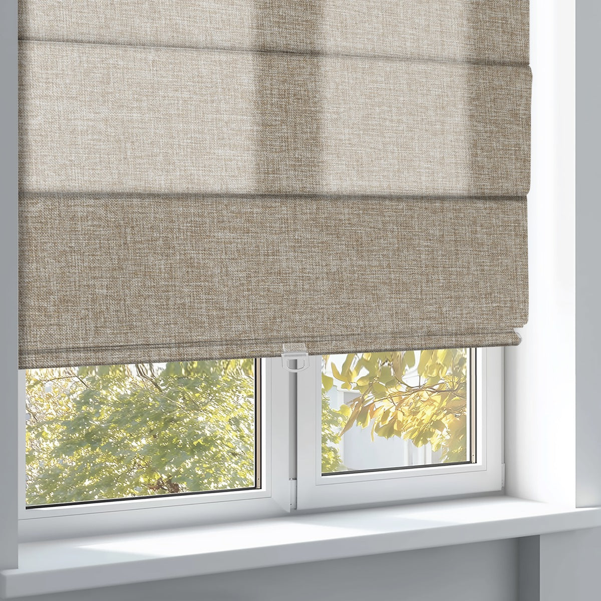 Berissa Classic Linen Glow Roman Shades Cordless Child Safe: Bottom Rail View