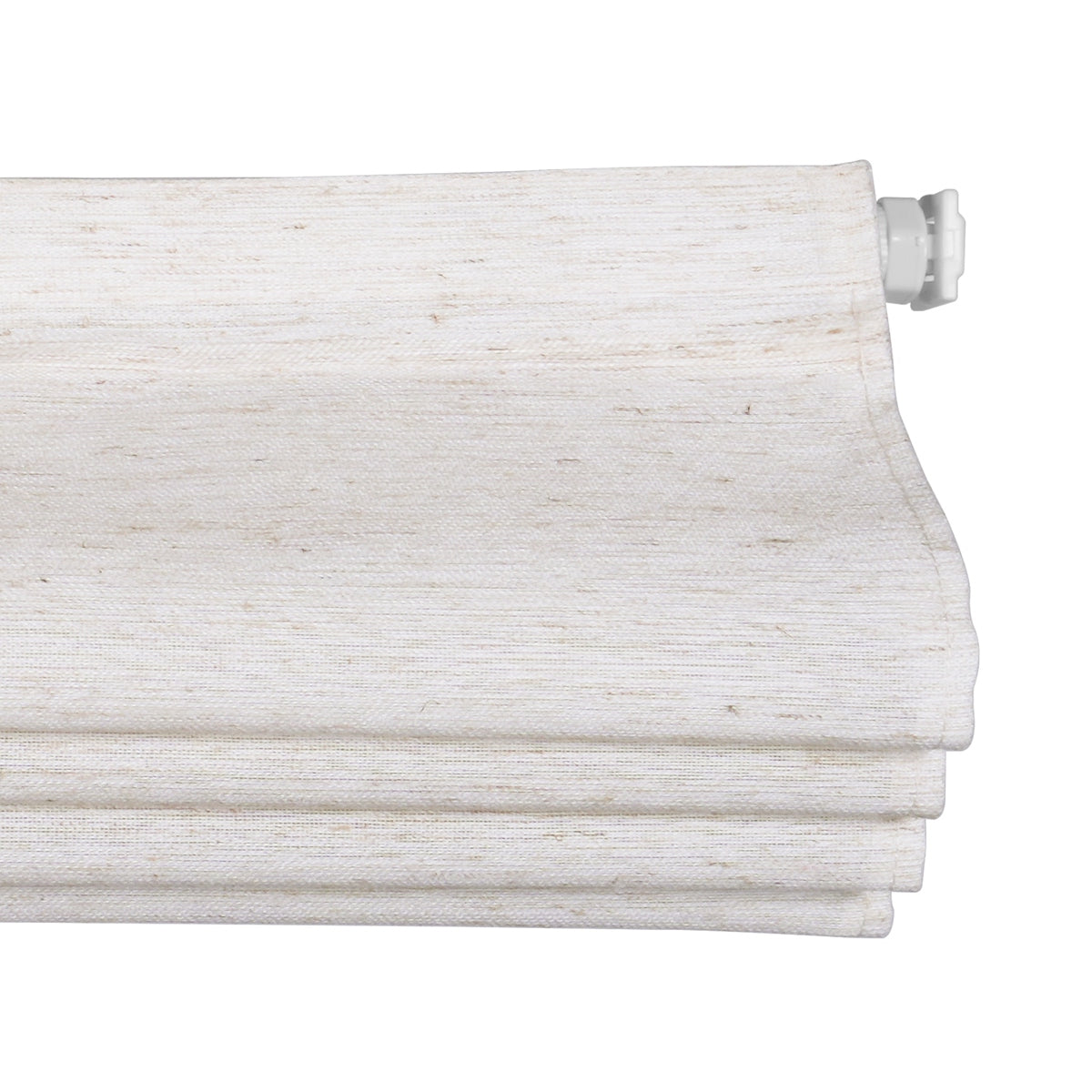 Berissa No Tool Oatmeal Linen Textured Roman Shades: Weave details of the shade when rolled up