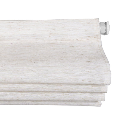 Berissa No Tool Oatmeal Linen Textured Roman Shades: Weave details of the shade when rolled up