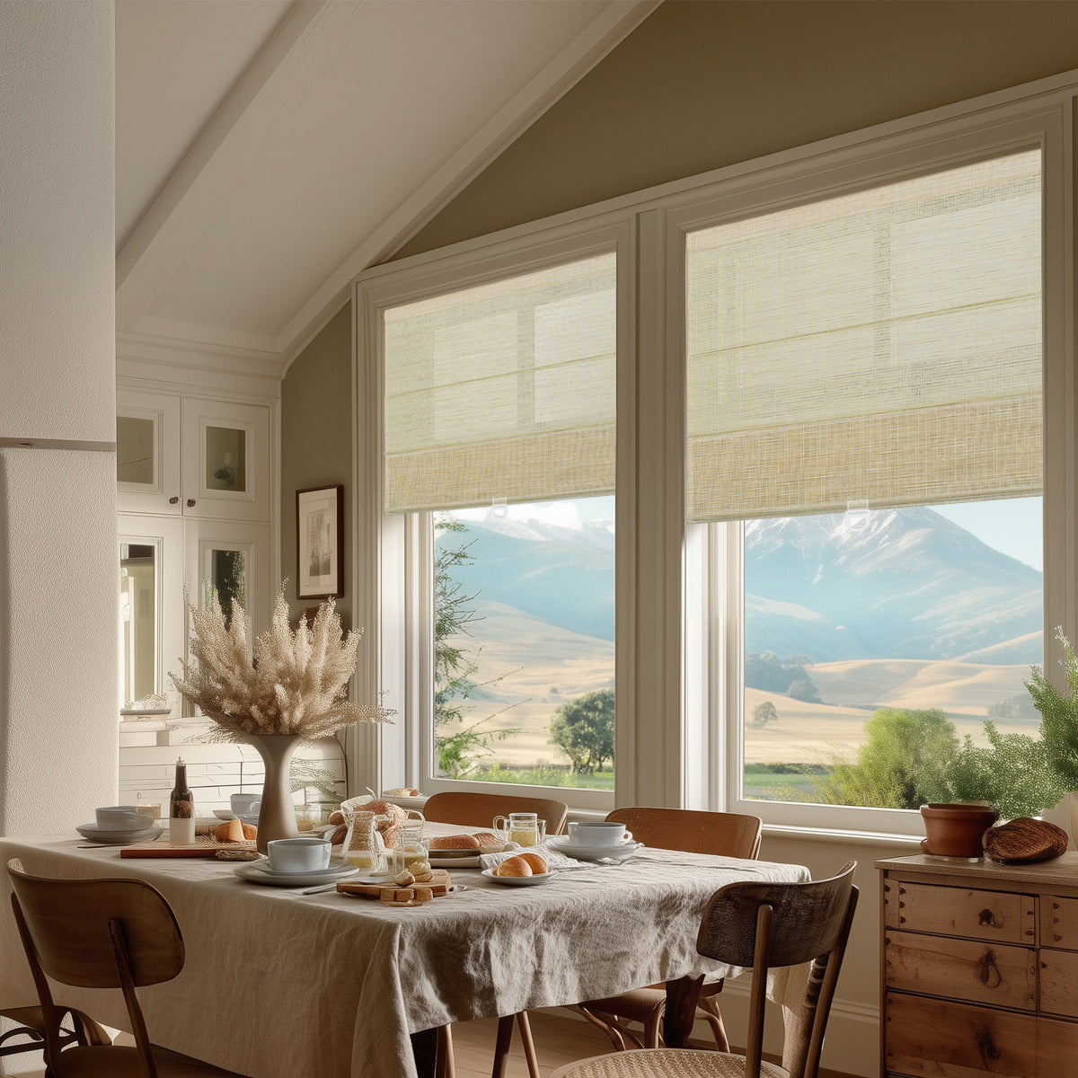 Berissa Natural Hemp Roman Shades With Smooth Drape