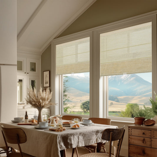 Berissa Natural Hemp Roman Shades With Smooth Drape