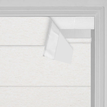 Berissa Classic Obscura Linen Blackout Linen No Drill Roman Shades close-up view showing smooth linen texture.