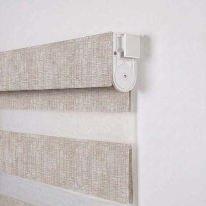 Berissa Custom No Drill Zebra Day Night Dual Roller Blind showcasing textured fabric and innovative mechanism