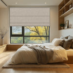 Berissa Crafted Folds Mini Roman Shades No Drill Easy to Install in modern bedroom decor.