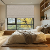 Berissa Crafted Folds Mini Roman Shades No Drill Easy to Install in modern bedroom decor.