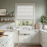Berissa Timeless Light Filtering Checkered No Drill Roman Shades in a stylish kitchen setting