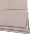 Berissa Simple Colors Uplifting Spaces Premium Linen Roman Shades showcasing elegant natural woven fibers.