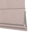 Berissa Simple Colors Uplifting Spaces Premium Linen Roman Shades showcasing elegant natural woven fibers.