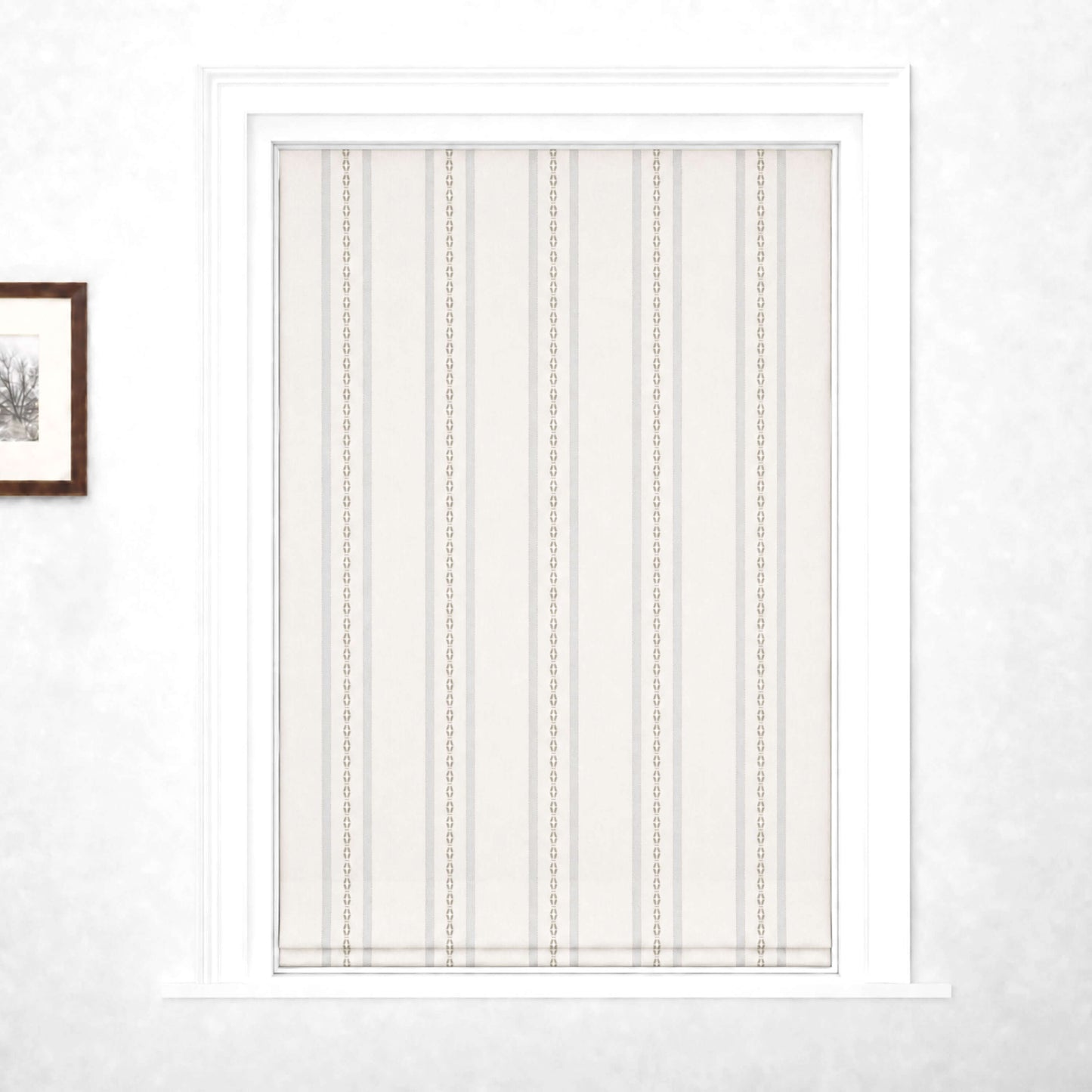 Berissa No Tool Cotton Linen Cordless Relaxed Roman Shade installed in a bright room with white walls.