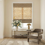 Berissa Elegant Privacy With Breathable Light Control Premium Grasscloth Window Shades in a stylish living room setting.