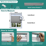 Instructions for measuring and installing Berissa No Drill Top Down Bottom Up Blackout Honeycomb Cellular Shades.