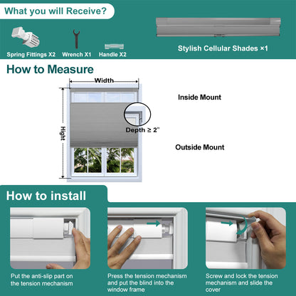 Berissa No Drill Top Down Bottom Up Blackout Honeycomb Cellular Shades