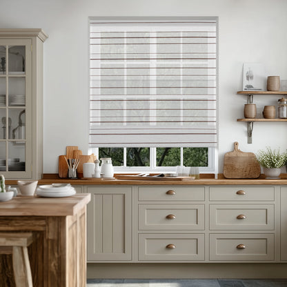 Berissa Canvas with Walnut Stripes Roman Shades